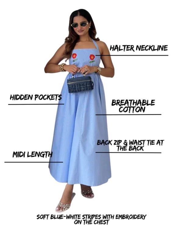 Nora Stripes Cotton Midi Dress – Halter Neck Summer Fit